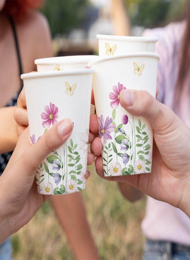 JarThenaAMCS 100Pcs Floral Butterfly Paper Cups 9oz Watercolor Flower Disposable Drinking Cups Spring Party Cups for Hot Cold Juice Coffee Drink Home Bridal Wedding Shower Shower Party Supplies - Image 5